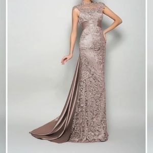 Dusty Rose A-Line/Princess High Neck Sleeveless Long Elastic Woven Satin Dress